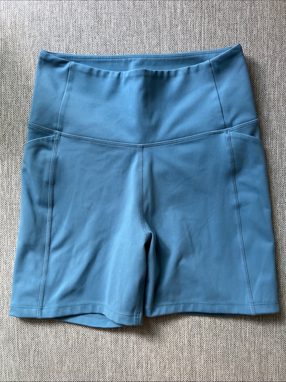 girlfriend collective Blue High-Rise Bike Shorts